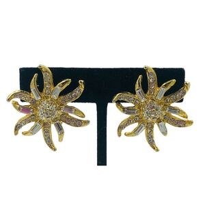 18KGP Sun Soleil Swarovski Element Austrian Crystal Rhinestone Clip On Earrings